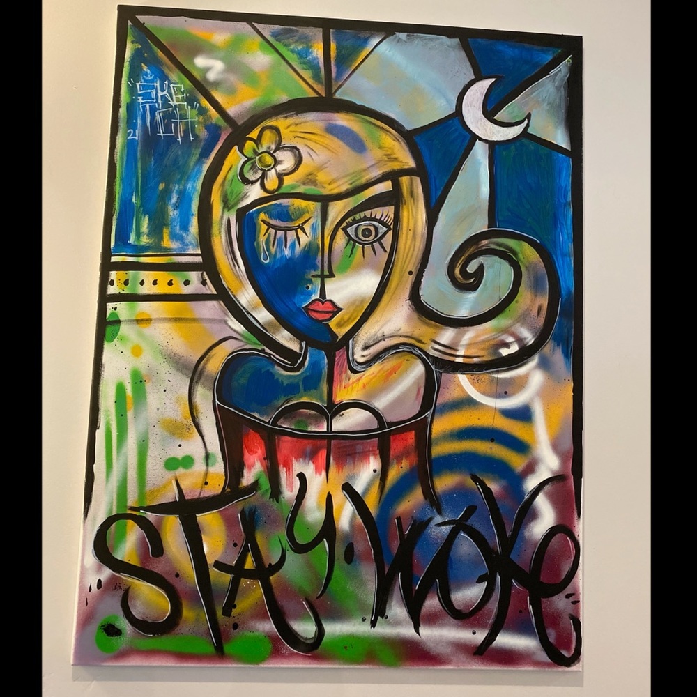 Original Art - Picasso style- Stay Woke, spray can